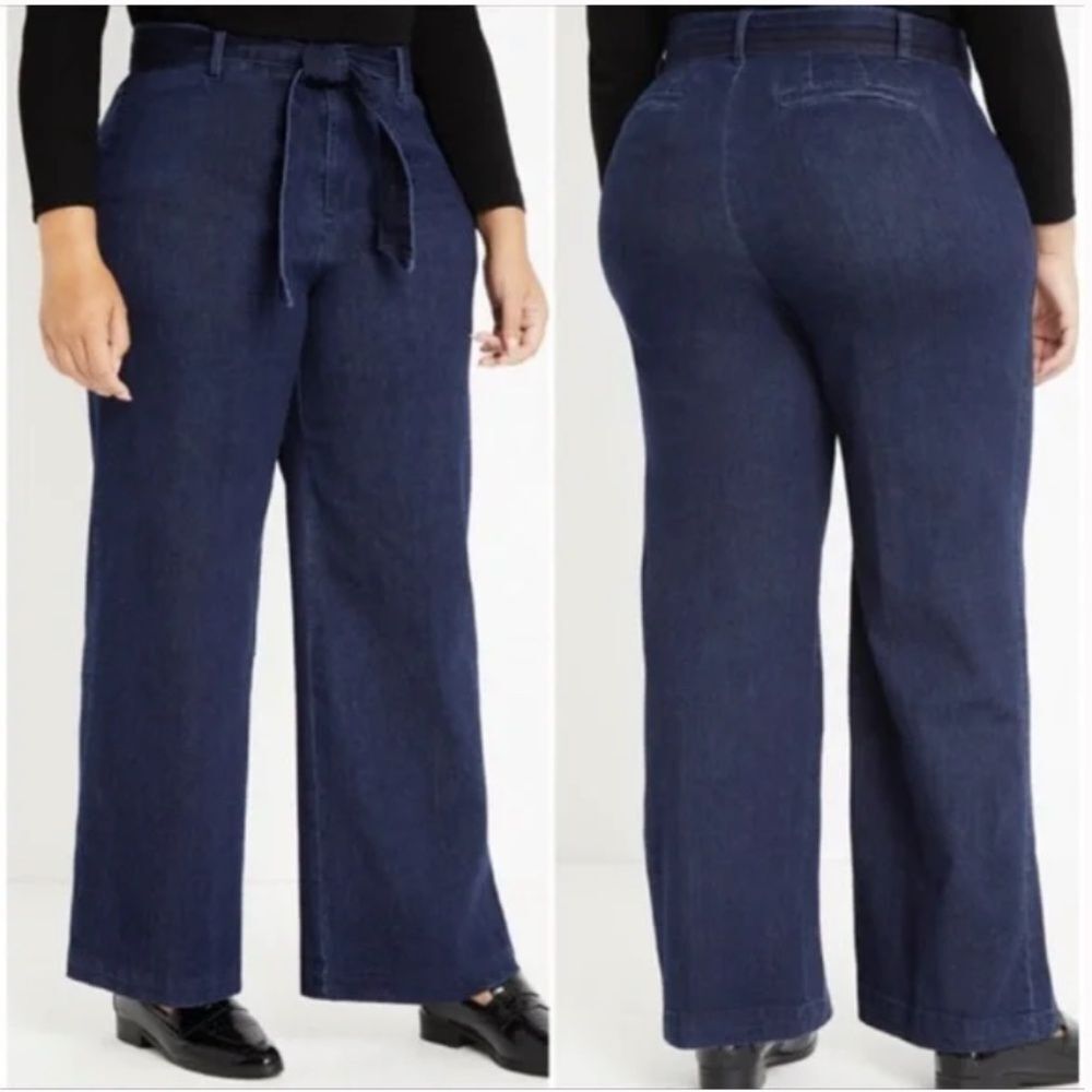 Eloquii Repreve Belted Wide Leg Ankle Trouser Jeans (18)